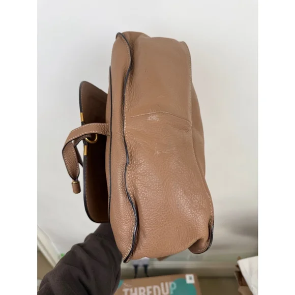 Chloe Marcie Medium Double Carry Satchel Bag in Grained Leather in Nut - Picture 8 of 15